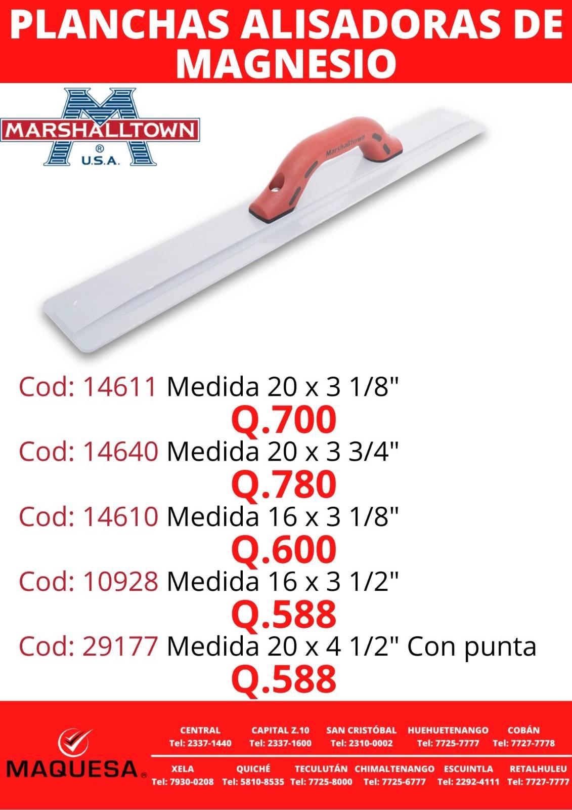 PLANCHAS ALISADORAS DE MAGNESIO MARSHALLTOWN EN MAQUESA 