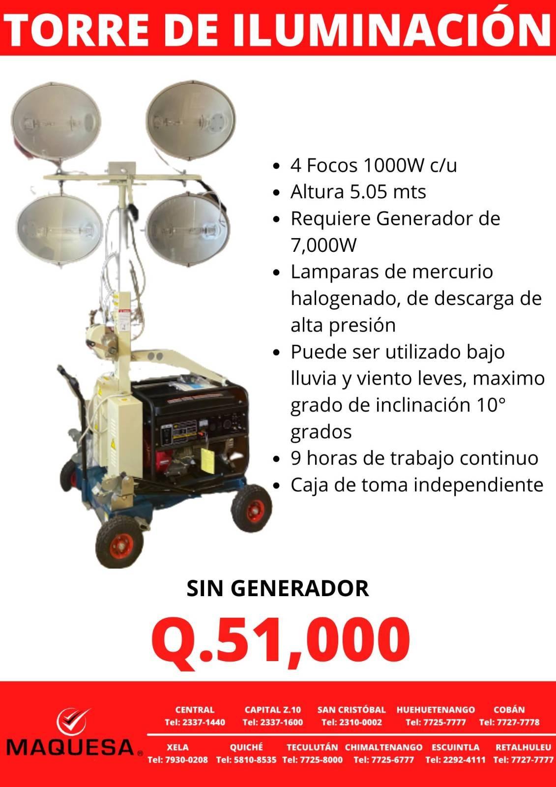 TORRE DE ILUMINACION DE 4 FOCOS 1000W CADA UNO SIN GENERADOR ELECTRICO 