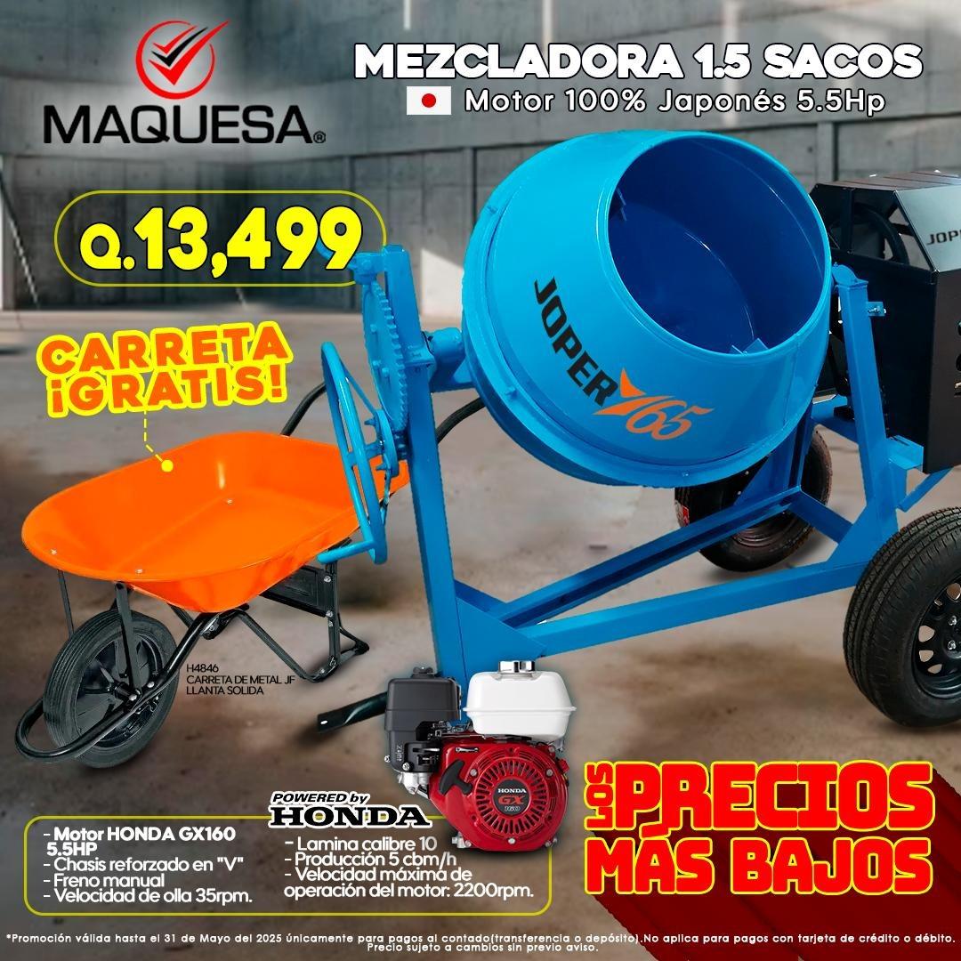 MEZCLADORA JOPER 350 LITROS 1.5 SACOS MOTOR HONDA