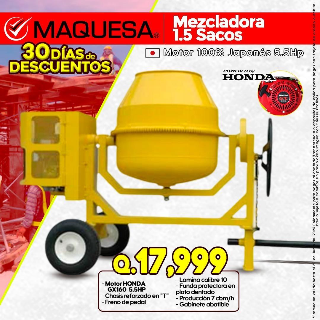 MEZCLADORAS JF 1.5 SACOS MOTOR HONDA 5.5 HP OFERTA