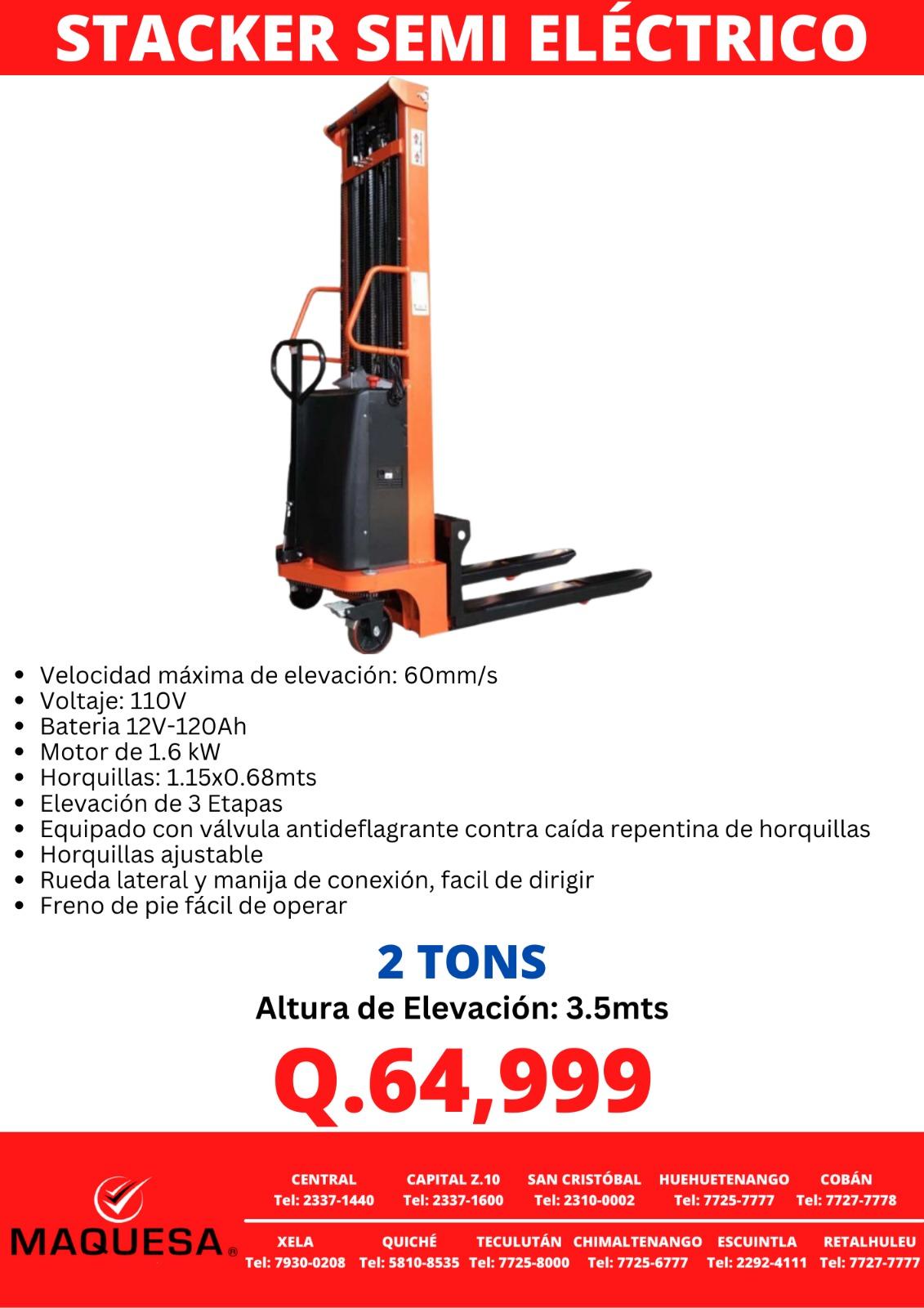 STACKER ELÉCTRICO DE 2TONELADAS