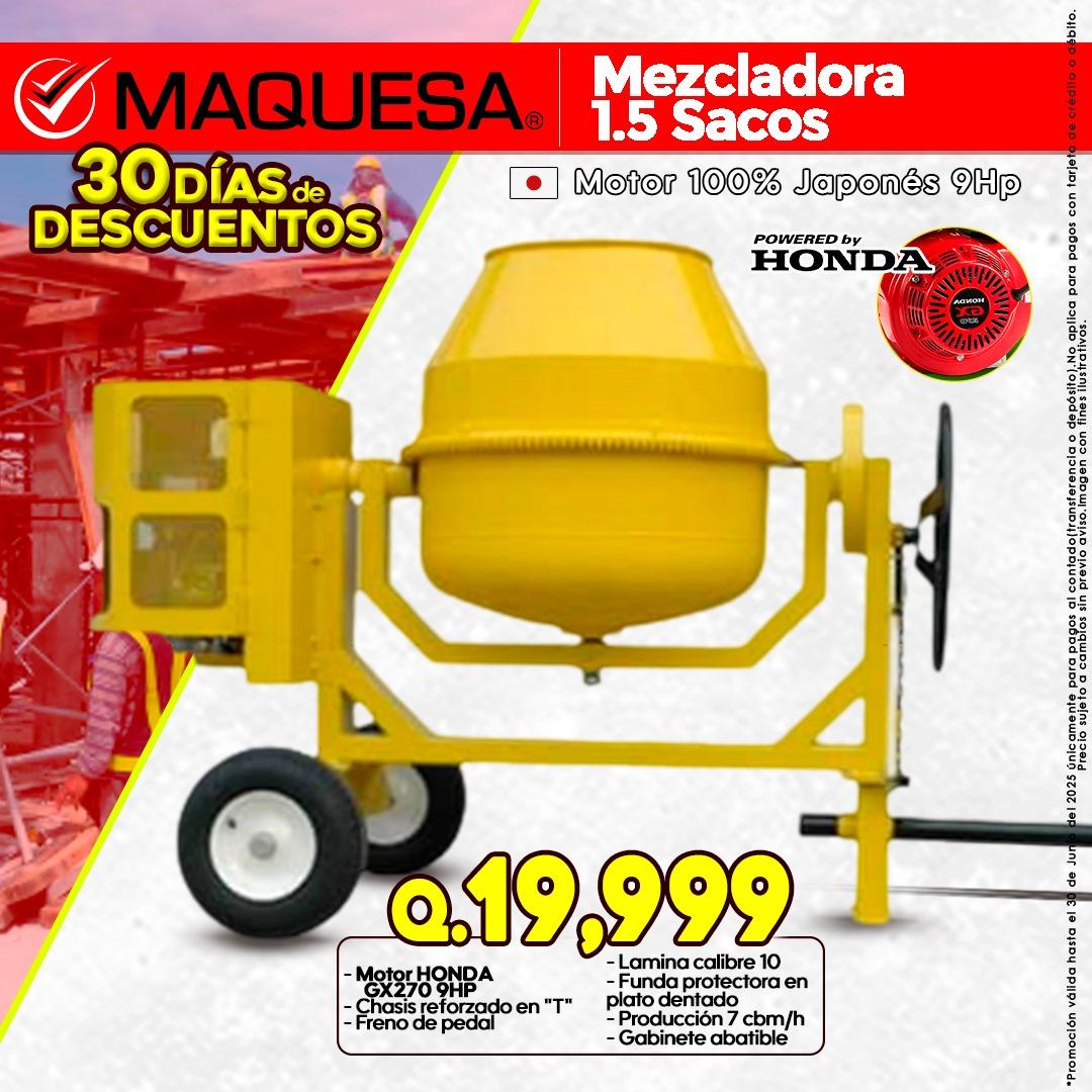 Mezcladora de 1.5 sacos 9hp motor Honda