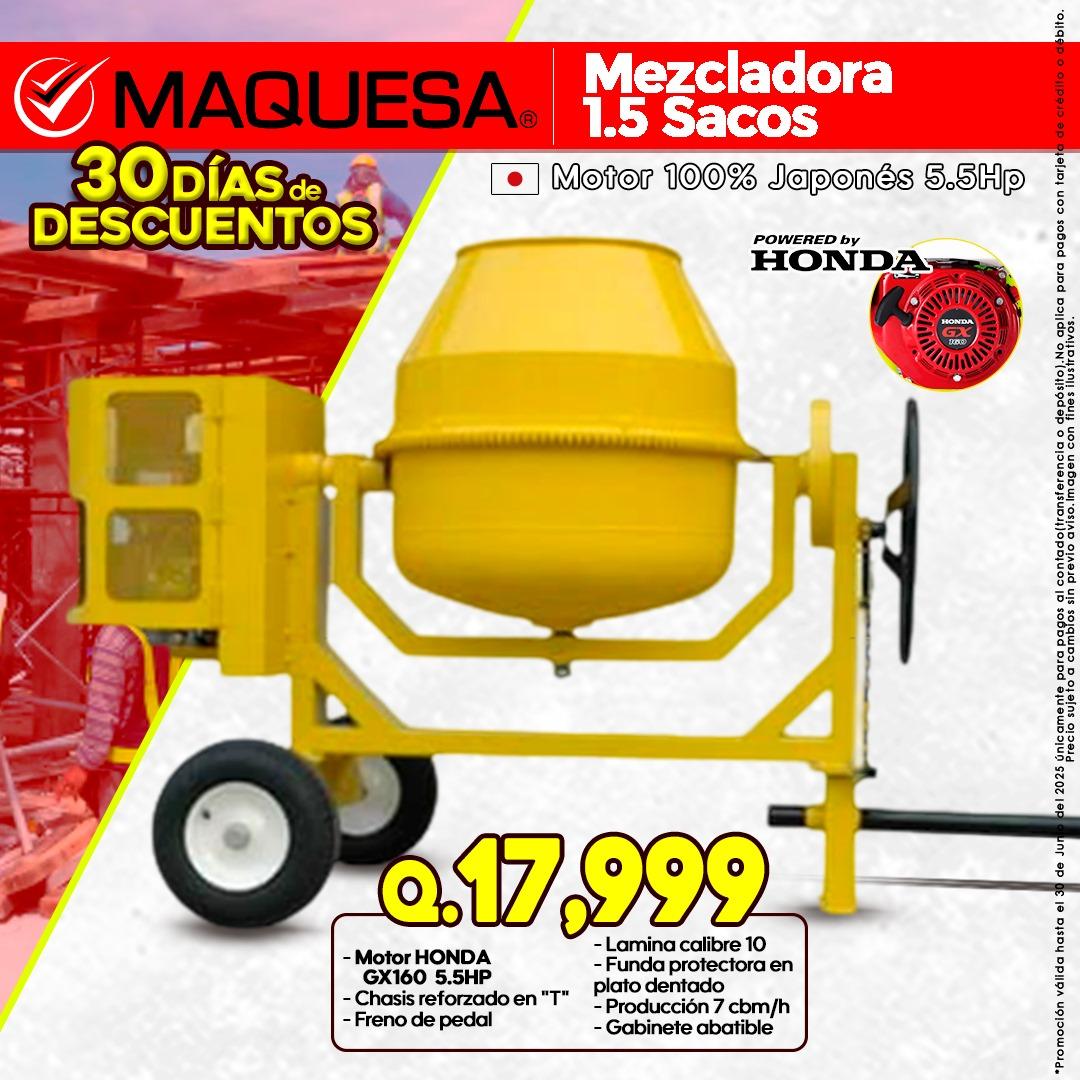 Mezcladora de 1.5 sacos 5.5hp motor Honda