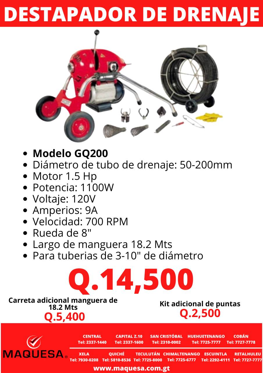 DESTAPADOR DE DRENAJES GQ200 EN MAQUESA HUEHUE
