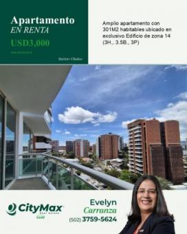 Apartamento amplio en Renta/Alquiler en zona 14