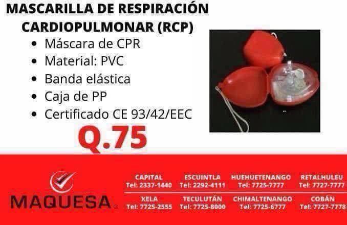 ¡ Mascarilla De Respiración Cardiopulmonar (Rcp) !