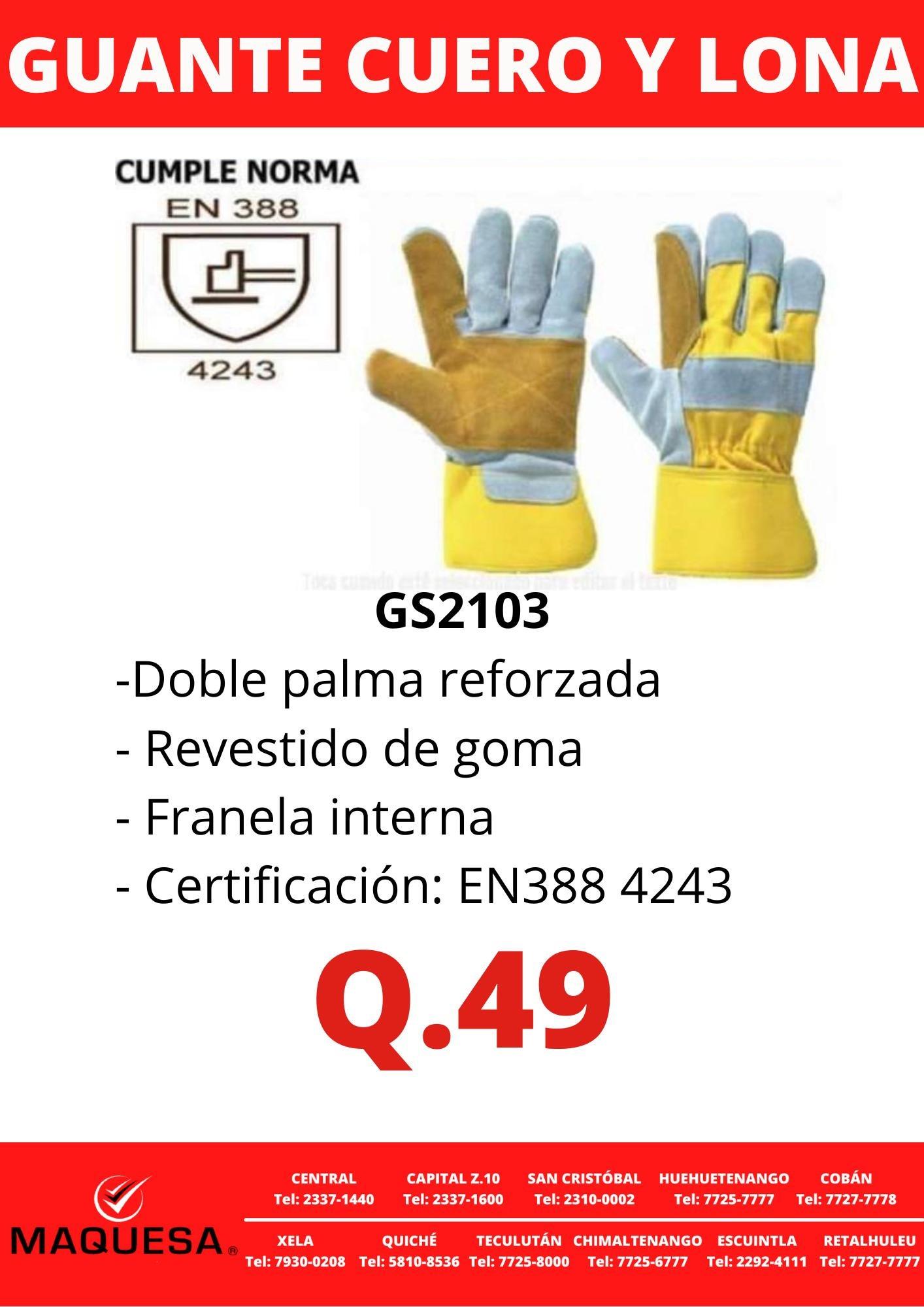 GUANTE DE CUERO GS2103 CERTIFICADOS EN MAQUESA 