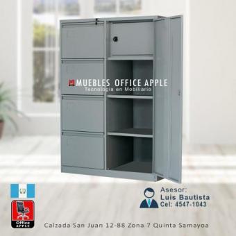 ARCHIVO COMBINADO, DE 4 GAVETAS, CAJA DE SEGURIDAD Y ARMARIO DE 2 ENTREPAÑOS