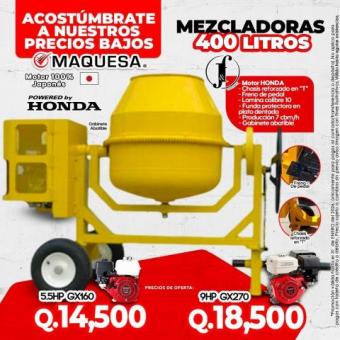 MEZCLADORAS JF 1.5 SACOS MOTOR HONDA GX160 DE 5.5 HP 