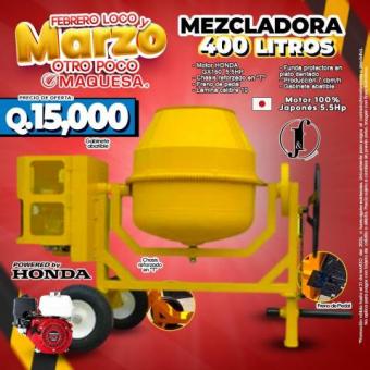 MEZCLADORAS JF 1.5 SACOS MOTOR HONDA 5.5 HP EN MAQUESA 