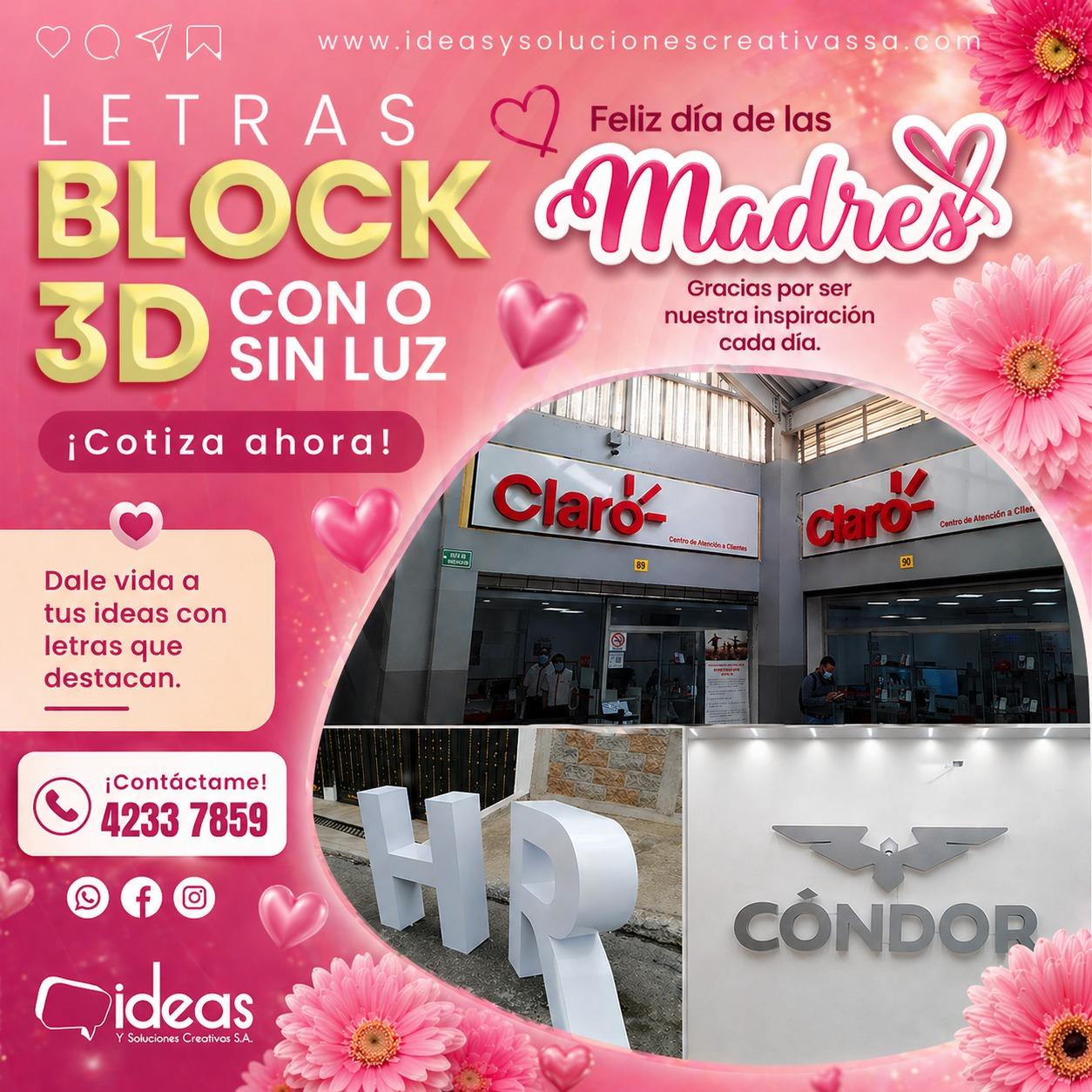 LETRAS BLOCK 3D CON O SIN LUZ