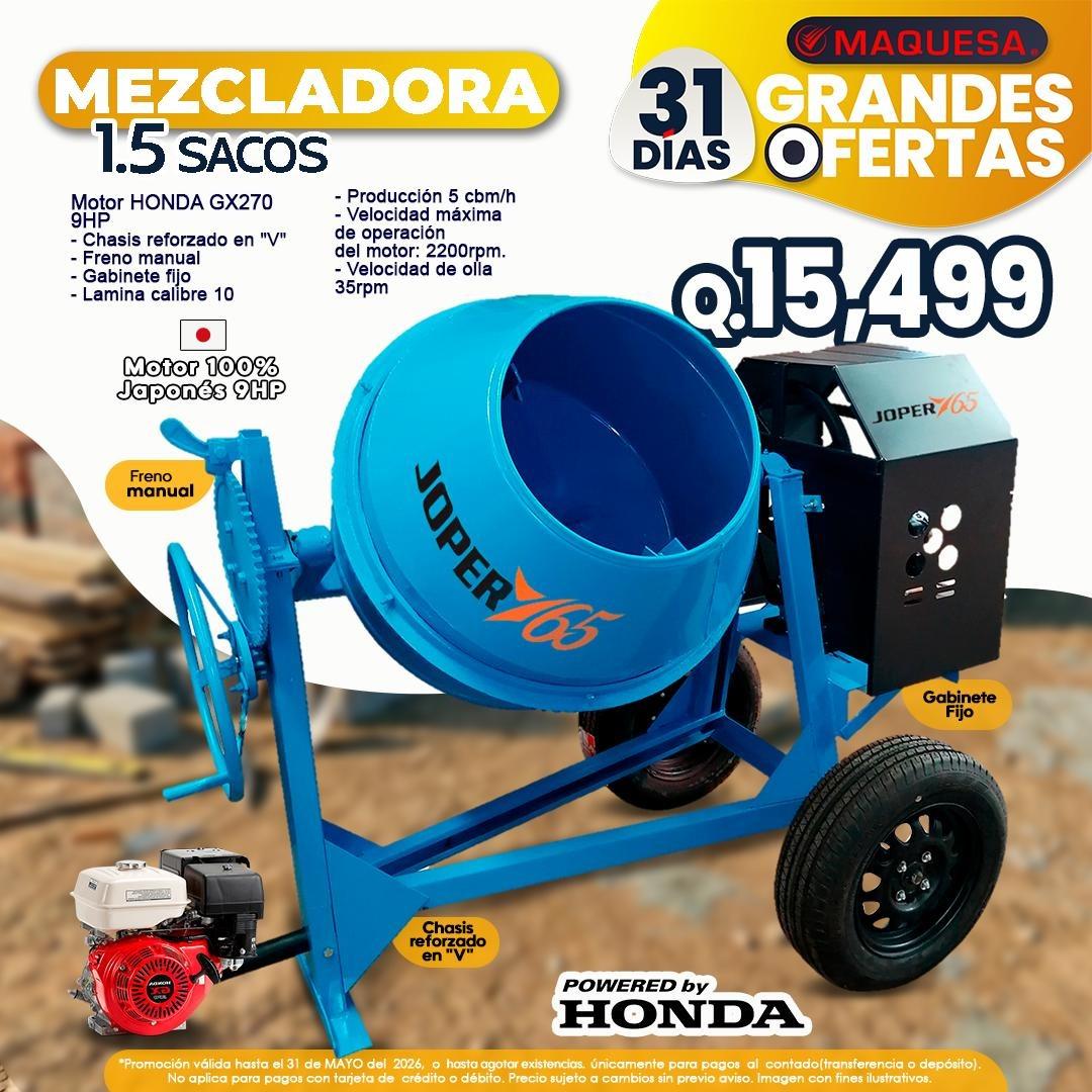 MEZCLADORAS JOPER 1.5 SACOS MOTOR HONDA 9 HP OFERTAA