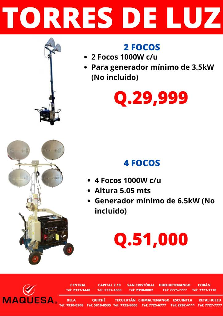 TORRES DE ILUMINACION DE 2 Y 4 FOCOS PARA TUS PROYECTOS 