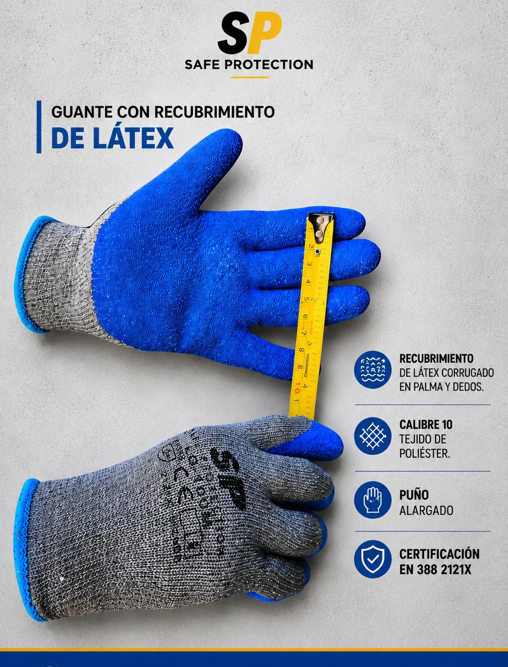 Guantes tejidos con recubrimiento de látex