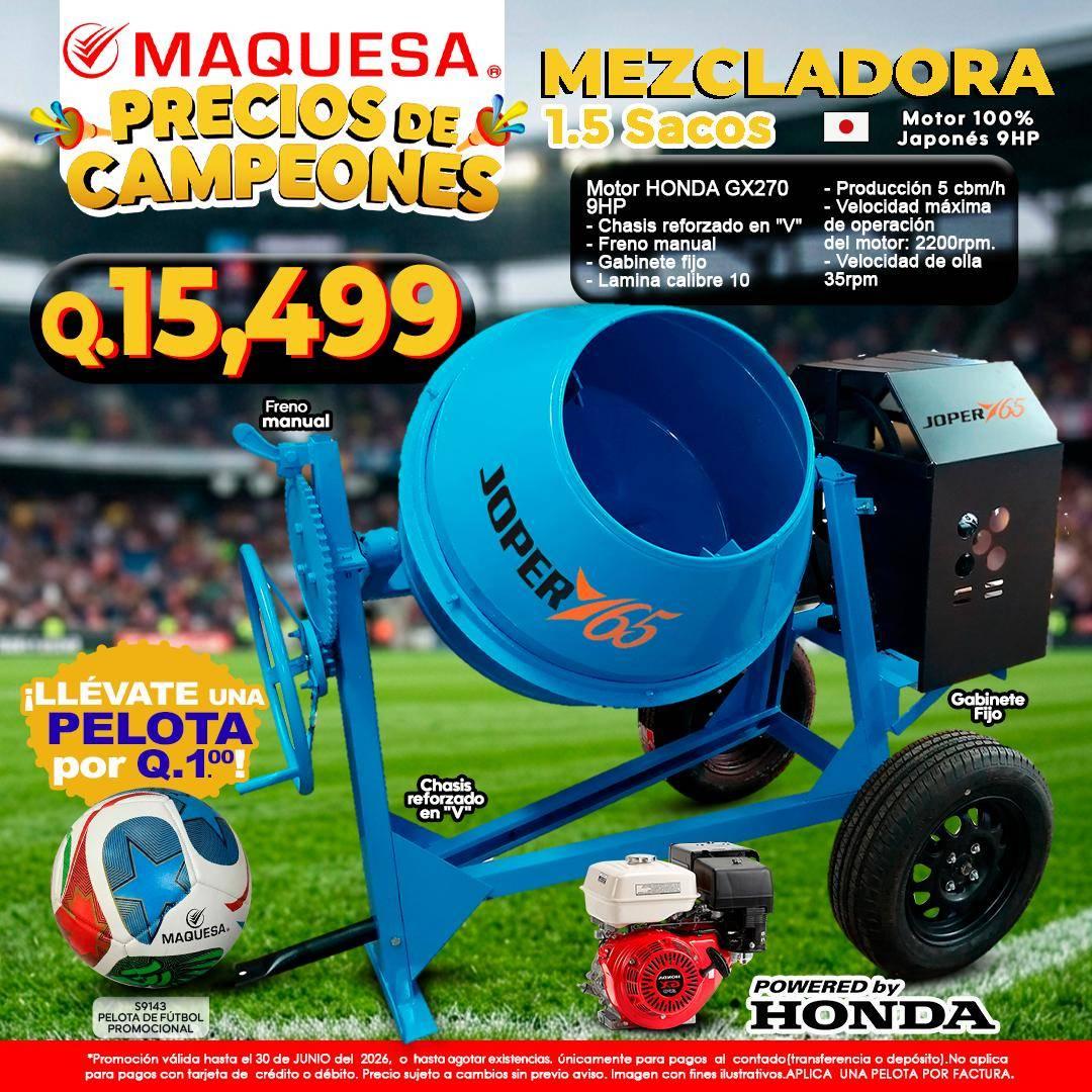 MEZCLADORAS JOPER 1.5 SACOS MOTOR HONDA GX270 OFERTA 